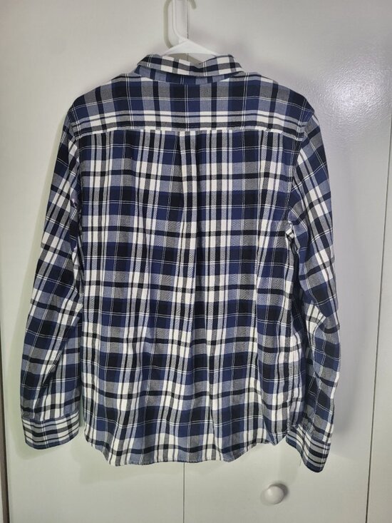 Lauren Ralph Lauren Women's XL Plaid Button Up Shirt Blue White Black Roll Tab - Picture 3 of 8